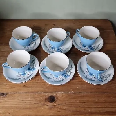 Buy Vintage Alfred Meakin Water Cornflower Coffee Cups And Saucers X6 Circa 1950s  • 22£