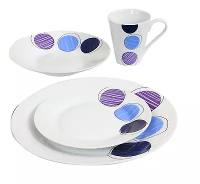 Buy 16pc Dinner Set Blue White Porcelain Crockery Plates Bowls Mugs Service For 4 • 29.99£