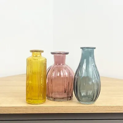 Buy Set Of 3 Small Bud Vases Multi-coloured Glass Flower Vintage Wedding Decor Twig • 12£