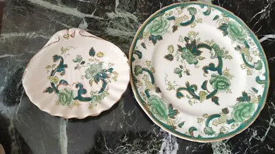Buy ***Vintage Mason's Green Gold Chartreuse Snak Dish And Plate 22 Cm -Good Condit • 24.99£