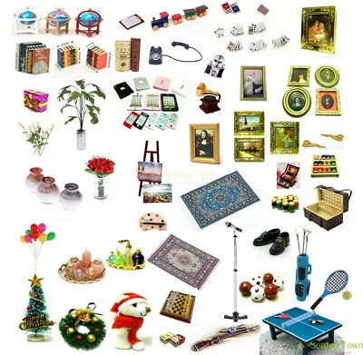 Buy Lot Doll House Miniature Painting Rug Flower Vase Book Phone Laptop Home Decor • 4.74£