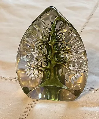 Buy Mats Jonasson Tree Of Life Sculpture Green 7cms  Swedish Art Glass Paperweight • 35£