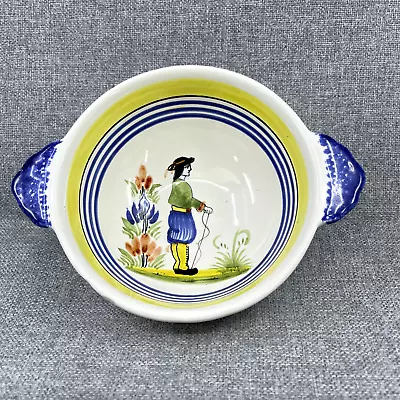 Buy Henriot Quimper Pottery Porridge Bowl With Image Of Breton Man & Floral Design • 14.25£
