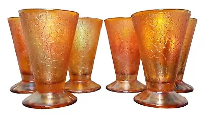 Buy Vintage Jeannette Marigold Crackle Amber Carnival Glass Tumblers Set Of 6 4.75”  • 19.17£