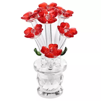 Buy Red Flower In Vase Glass Ornament - Fengshui Desktop Gift • 29.25£
