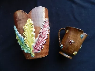 Buy Vintage Fratelli Fanciullacci Italian Pottery Wood Effect Vase And Jug • 14.99£