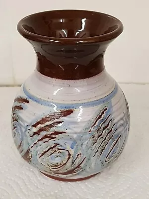 Buy Vintage Mid Century Skegness Pottery Earthenware Baluster Vase Blue Swirls • 9£