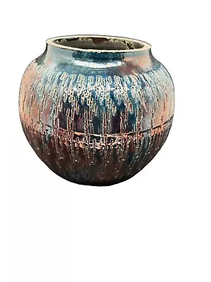 Buy Gorgeous Pottery Squat Vase , Copper Blue & Turquoise- Iridescent Glaze 5.5”x6” • 62.59£