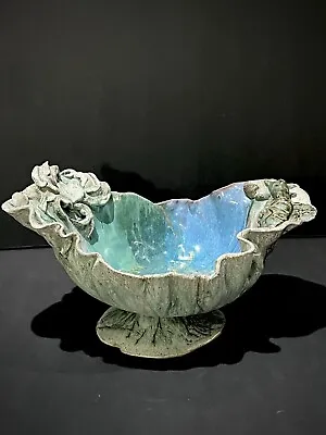 Buy Decorative Art Pottery Ceramic Pedestal Bowl Signed Sea Turtle Ocean Beach Theme • 166.03£