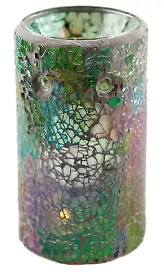 Buy Pillar Crackle Oil Burner - Opalescent Glass Blue • 12.99£