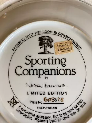 Buy Sporting Companions - Franklin Mint Porcelain Decorative Plate By Nigel Hemming • 2.99£
