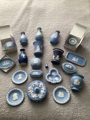 Buy Wedgwood White On Blue Jasper Jasperware Job Lot 20 Pce Vase,trinkets,plates. • 40£