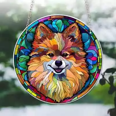 Buy Dog - Pomeranian Design Suncatcher Stained Glass Effect Home Decor Christmas • 6.85£