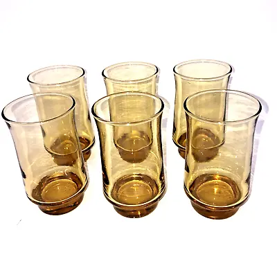 Buy Amber Gold Juice Glasses Stackable 6 Oz 4  Tall Vintage 70s Set Of 6 • 23.98£