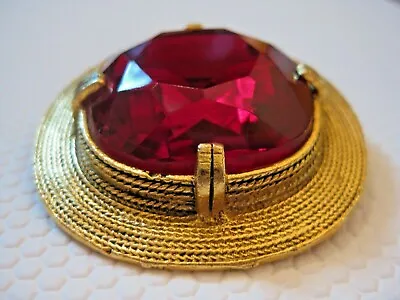 Buy Vintage Large Multi-Faceted Ruby Red Art Glass Stone Brooch Prong Set Gold Plate • 56.92£