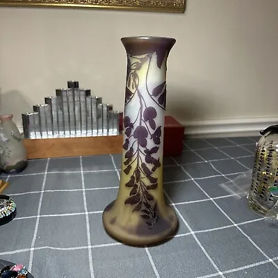 Buy Antique Emile Galle Cameo Glass Purple Wisteria Vase 14” • 1,061.64£