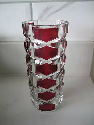 Buy Vintage 1970 J.G. Durand Luminarc Clear & Cranberry French Glass Red Vase Retro • 4.95£