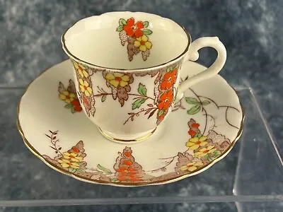 Buy Antique Stanley Yellow & Orange Flowers Cup & Saucer Set With Scalloped Edge • 15£