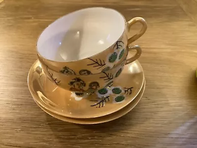 Buy Antique Japanese Bone China Tea Cups & Saucers X2 Fine Porcelain • 10£
