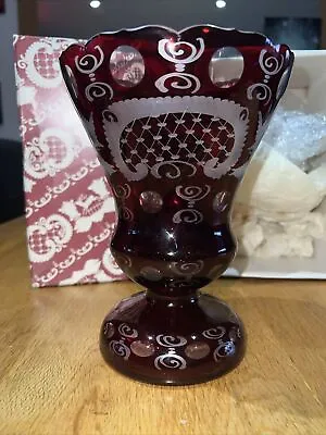 Buy Large Antique Ruby Red Egermann Bohemian Cut Glass Table Vase • 0.99£