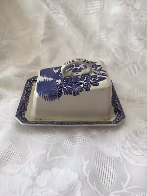 Buy Blue & White Willow Pattern Cheese Dish & Cover, Impress Marked 9/37 For Year? • 30£
