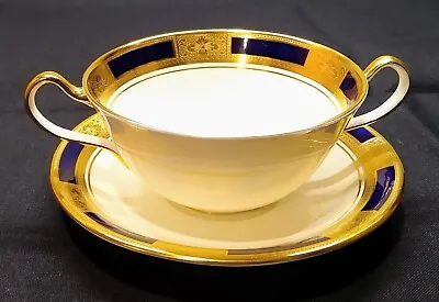 Buy ANSLEY EMPRESS COBALT Bone China Cream Soup Bowl & Saucer Set Double Handled Cup • 56.99£