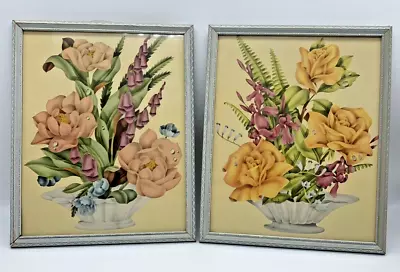 Buy Two 1940s Vintage Averill Floral Framed Floral Prints 8  X 10  Glass Reliance • 23.68£