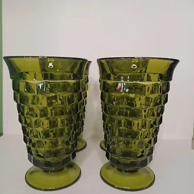 Buy Vtg Indiana Glass Whitehall Avocado Green Cubist Tumblers 6”  Set Of 4 • 39.74£