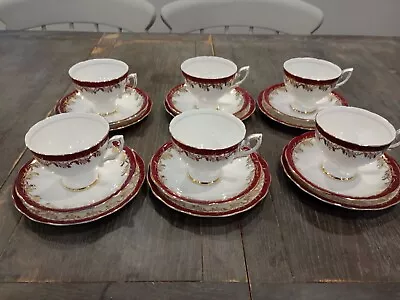 Buy  Royal Stafford Red & Gilded Trios SET OF SIX Teacups, Saucers And Plates • 19.99£