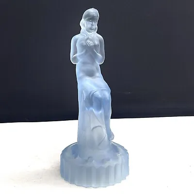 Buy Vintage Art Deco Frosted Blue Glass Seated Nude Lady Figurine • 9.99£