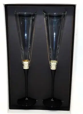 Buy Wedgwood Vera Wang, Black Stem With Love 2 Toasting Flutes, 10 5/8  W/ Box, Pair • 34.14£