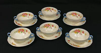 Buy Art Deco Circa1930s Set 6 Cream Petal Grindley Soup Bowls & Saucers     Sh42 • 59.99£