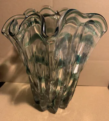 Buy Tiffin American Studio Art Glass Emerald Fantasy Ribbon Vase 11“ 1950s • 85.02£