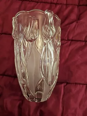 Buy Antique Vintage 8  Heavy Mikasa Tulip Satin Frosted Embossed Glass Cut Vase • 20£