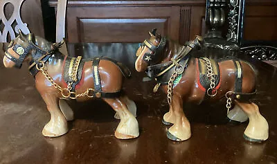 Buy A Pair Of Small Melba Ware Pottery Dray Horses With Tack. 4.5” Tall • 18£