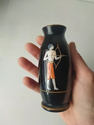 Buy Antique Art Deco Czech Glass Miniature Black Glass Vase. 11cm Tall • 25£