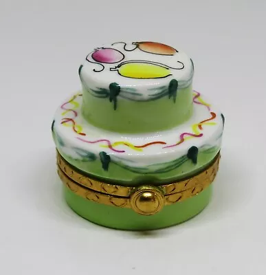 Buy Limoges France Box ~ Mint Green Birthday Cake & Balloons ~ Peint Main • 89.99£