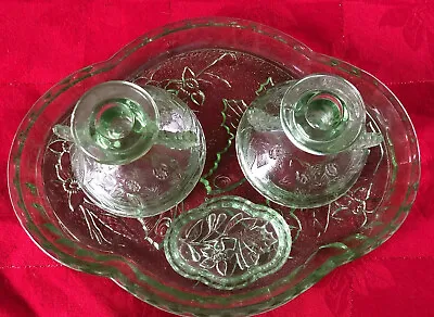 Buy Vintage Art Deco Green Glass 4 Piece Butterfly Dressing Table Set BJJ • 35£