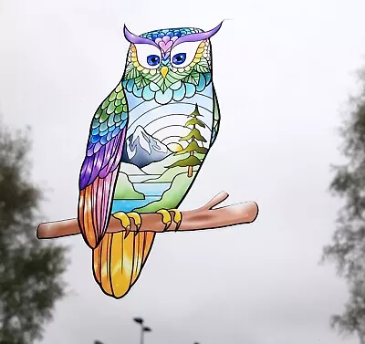 Buy Owl Decorative Bird Stained Glass Effect Static Cling Window Sticker Colourful • 9.99£
