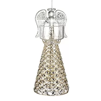Buy Large Glass Angel Christmas Decoration Tealight Holder With Gold Skirt (16cm) • 16.31£