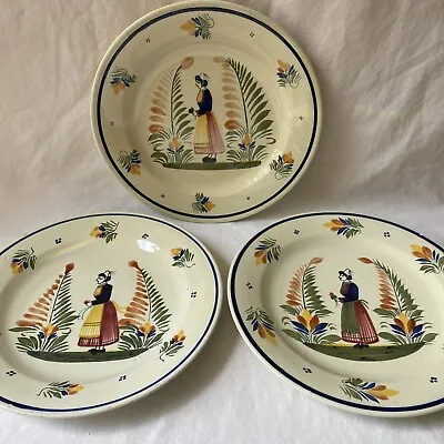Buy Set Of 3 Large Vintage Henriot Quimper Plates With Classic Breton Women, 9.75  • 77.67£