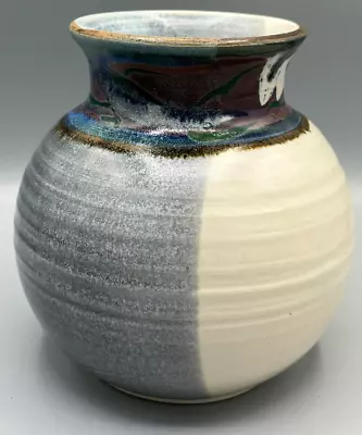 Buy Art Pottery Vase Blue Ivory Glaze 6.25  Signed Bellbrae Pottery By Garlick • 28.88£