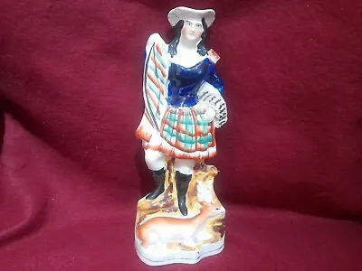 Buy  Antique Victorian Staffordshire Flatback Figure Scottish Huntsman & Deer 22.5cm • 14.99£
