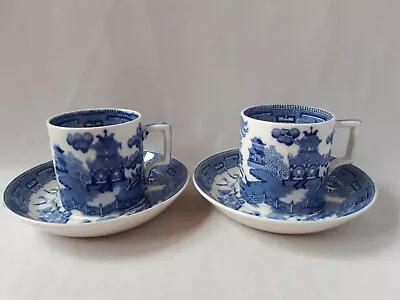 Buy 2 Wedgwood Blue And White Willow Pattern Coffee Cups And Saucers • 9.99£