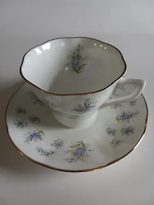 Buy 1950's Vintage Queen's Rosina's China Co. Ltd Blue Floral Cup Saucer England • 14.22£