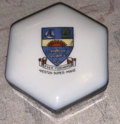 Buy Small Hexagonal Crested China Lidded Pot. Weston Super Mare Crest. Foreign. VGC. • 3£