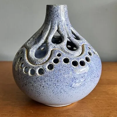 Buy Vintage Blue Speckled Shelf Pottery Vase Halifax Pot Pourri Holder • 16£