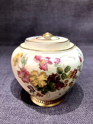 Buy Antique Royal Worcester Blush Ivory 4.25” Floral Lidded Jar Reg115189 -c1897- • 48£