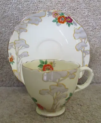 Buy Vintage Royal Cauldon Coffee Can / Cup And Saucer ~ Tall Grey Trees And Flowers • 17.99£