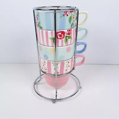 Buy M&S Stacking Mugs Pastel Stripe Spot Floral Marks And Spencer Stoneware Set Of 4 • 24.49£